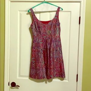 Cotton, nylon, spandex pink multi color tank dress